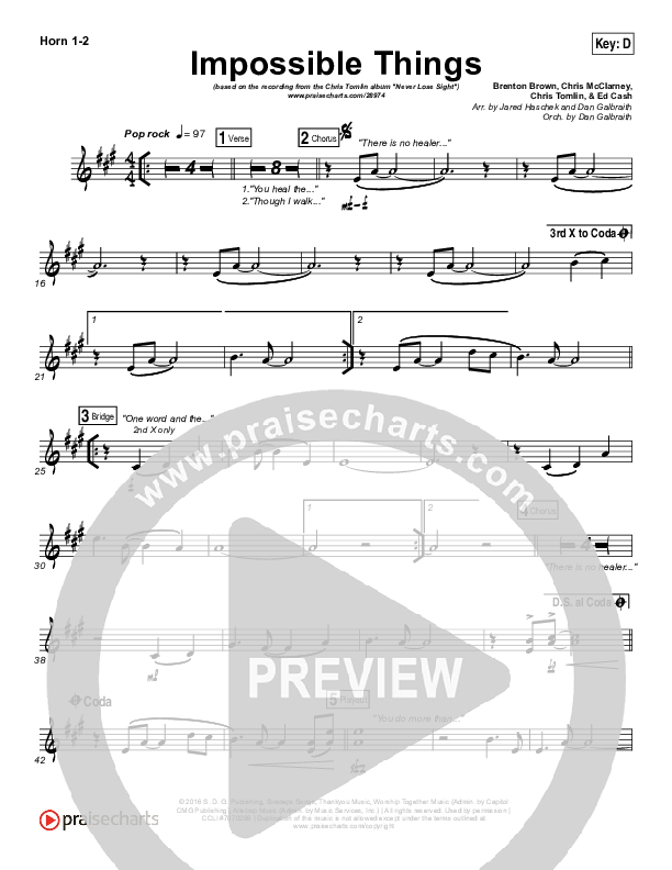 Impossible Things French Horn 1/2 (Chris Tomlin / Danny Gokey)