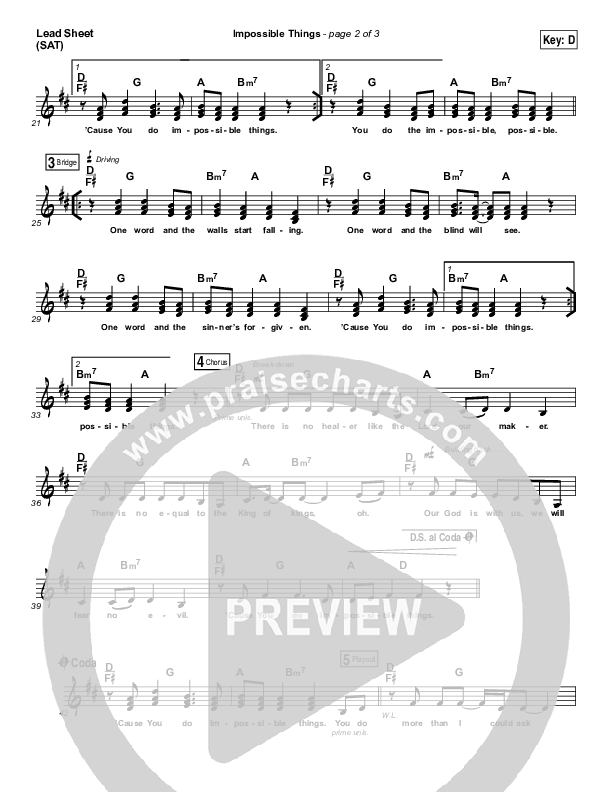 Impossible Things Lead Sheet (SAT) (Chris Tomlin / Danny Gokey)
