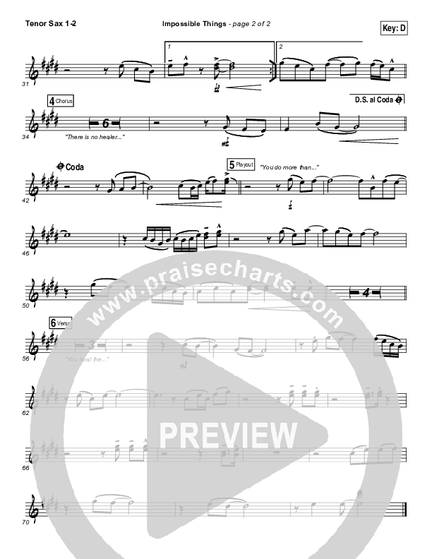 Impossible Things Tenor Sax 1/2 (Chris Tomlin / Danny Gokey)