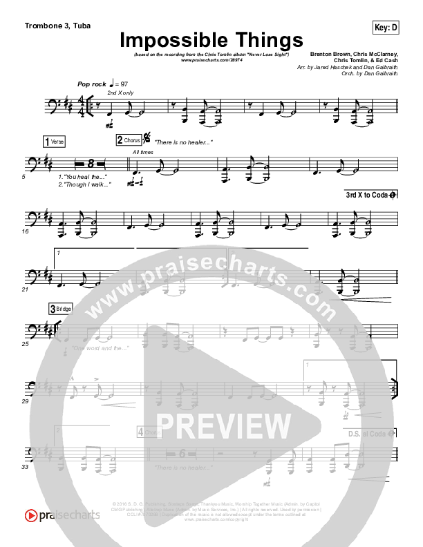 Impossible Things Trombone 3/Tuba (Chris Tomlin / Danny Gokey)