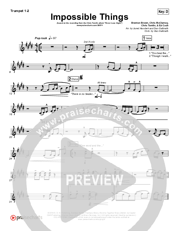 Impossible Things Trumpet 1,2 (Chris Tomlin / Danny Gokey)