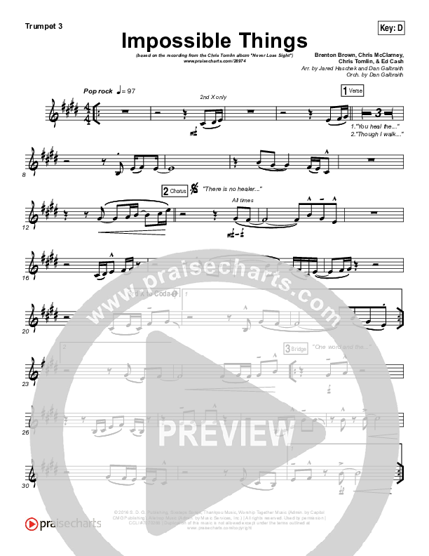 Impossible Things Trumpet 3 (Chris Tomlin / Danny Gokey)