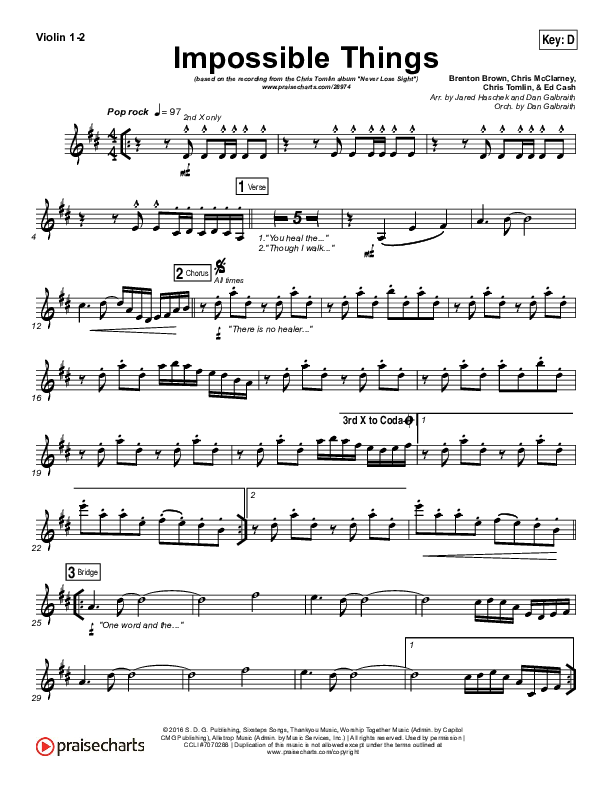 Impossible Things Violin 1/2 (Chris Tomlin / Danny Gokey)