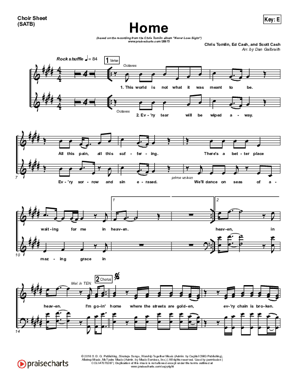 Home Choir Sheet (SATB) (Chris Tomlin)