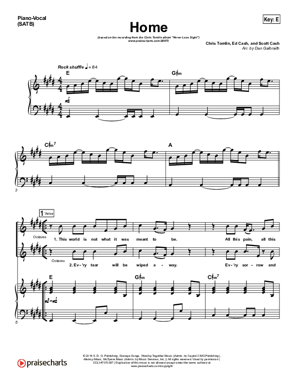 Home Sheet Music PDF (Chris Tomlin) - PraiseCharts