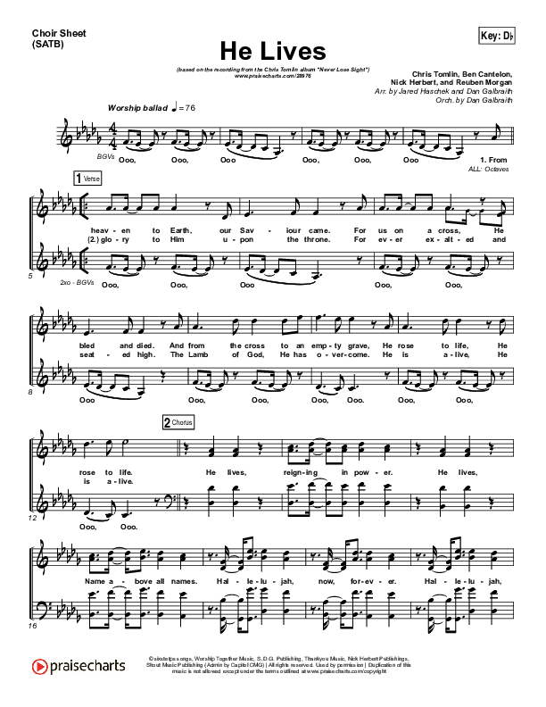 He Lives Choir Vocals (SATB) (Chris Tomlin)
