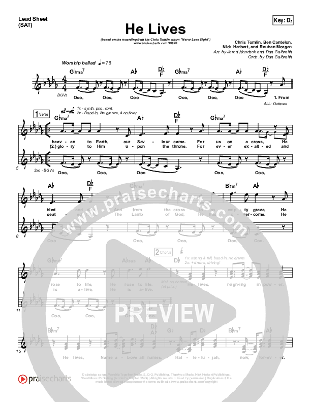 He Lives Lead Sheet (SAT) (Chris Tomlin)