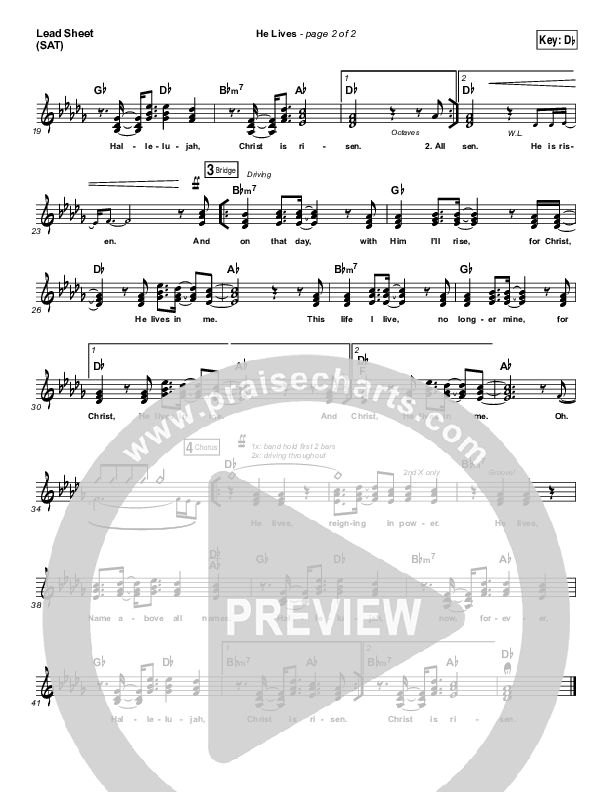 He Lives Lead Sheet (SAT) (Chris Tomlin)