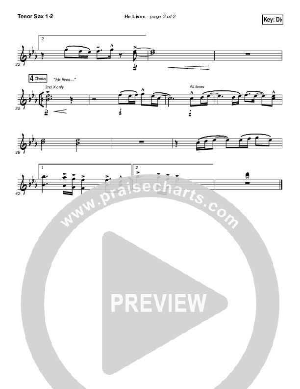 He Lives Tenor Sax 1/2 (Chris Tomlin)