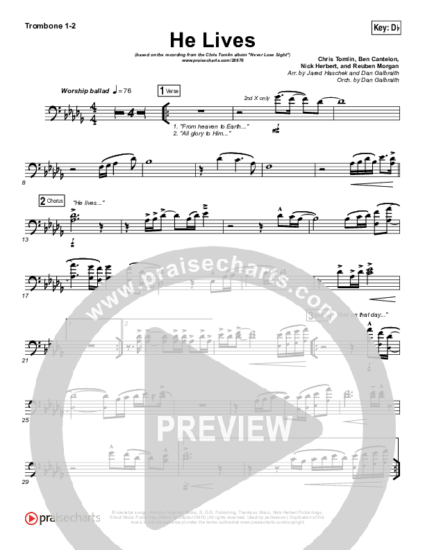 He Lives Trombone 1/2 (Chris Tomlin)