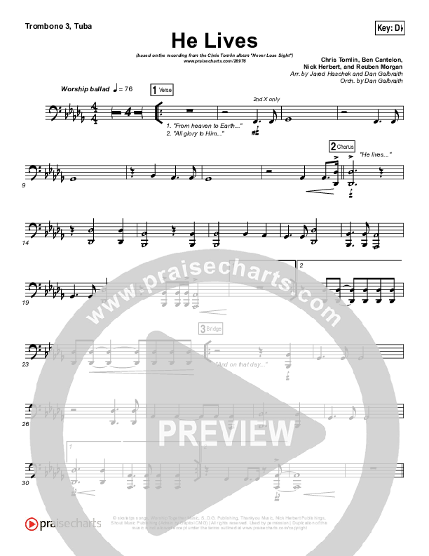 He Lives Trombone 3/Tuba (Chris Tomlin)