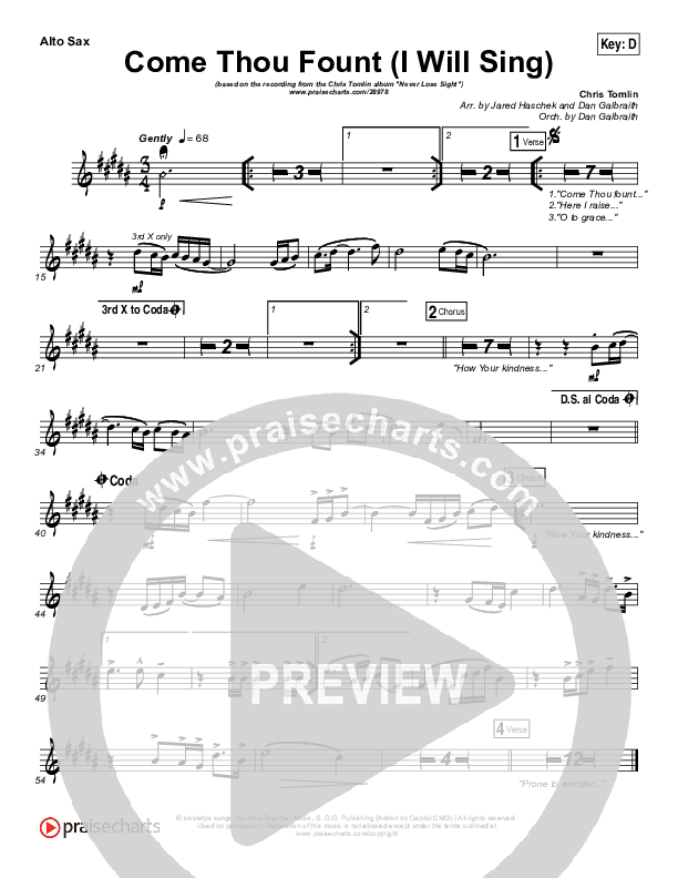 Come Thou Fount (I Will Sing) Alto Sax (Chris Tomlin)