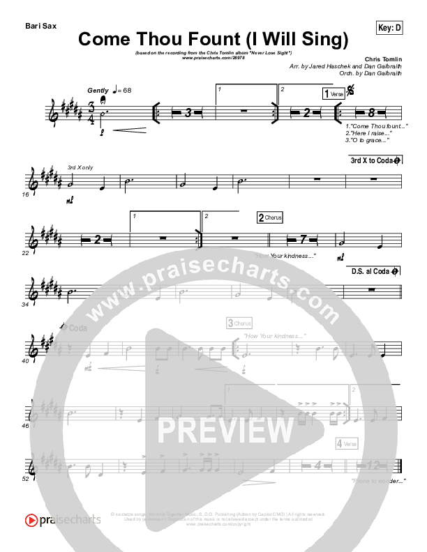 Come Thou Fount (I Will Sing) Bari Sax (Chris Tomlin)