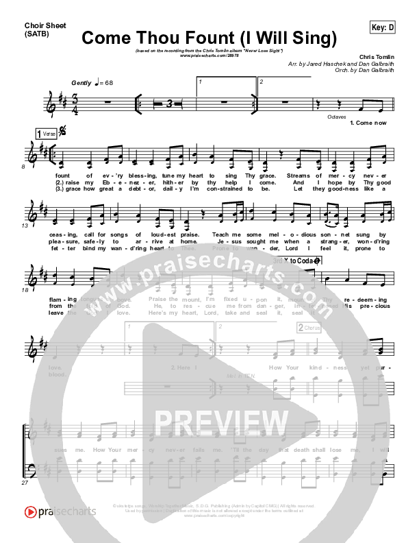 Come Thou Fount (I Will Sing) Choir Vocals (SATB) (Chris Tomlin)