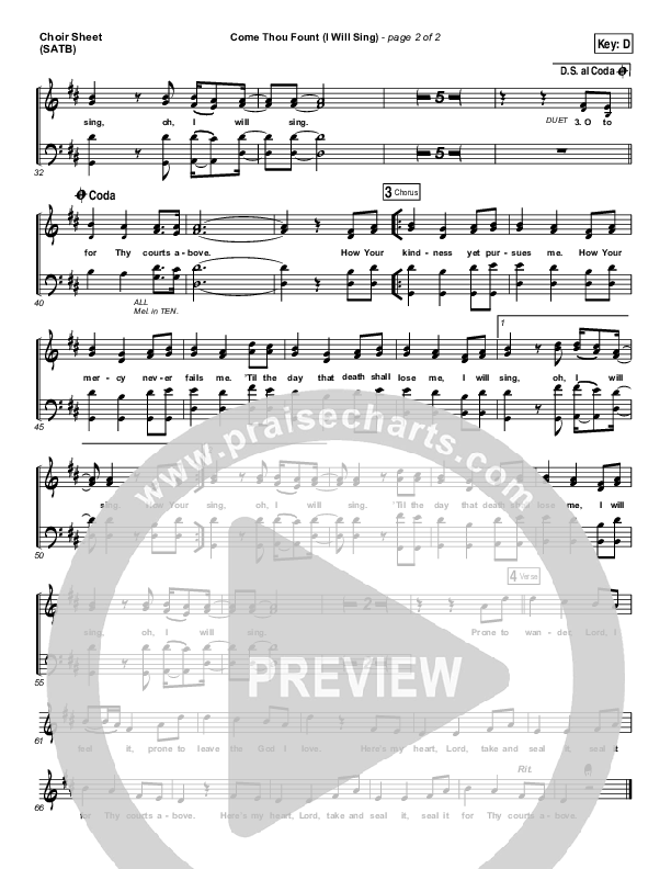 Come Thou Fount (I Will Sing) Choir Sheet (SATB) (Chris Tomlin)