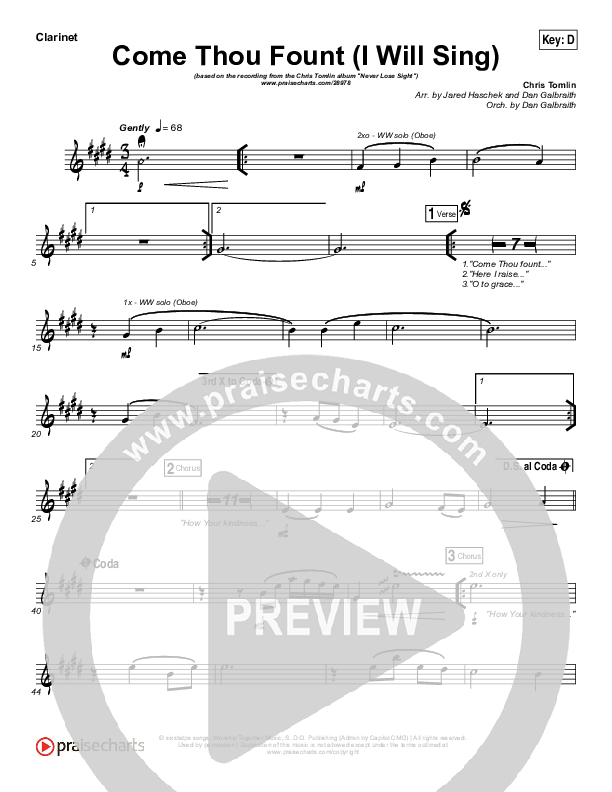 Come Thou Fount (I Will Sing) Clarinet (Chris Tomlin)