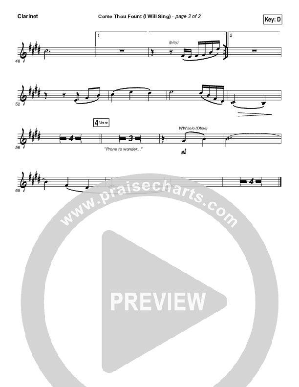 Come Thou Fount (I Will Sing) Clarinet (Chris Tomlin)