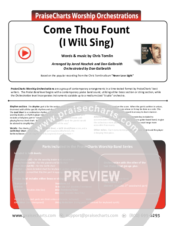 Come Thou Fount (I Will Sing) Cover Sheet (Chris Tomlin)