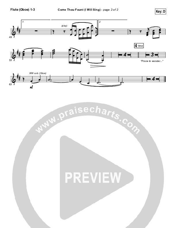 Come Thou Fount (I Will Sing) Flute/Oboe 1/2/3 (Chris Tomlin)