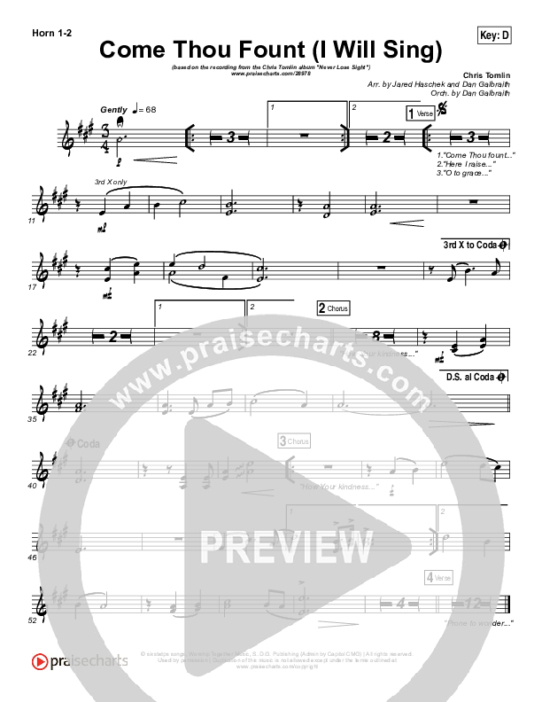 Come Thou Fount (I Will Sing) French Horn 1/2 (Chris Tomlin)