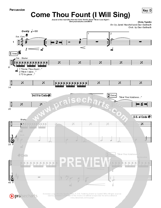 Come Thou Fount (I Will Sing) Percussion (Chris Tomlin)