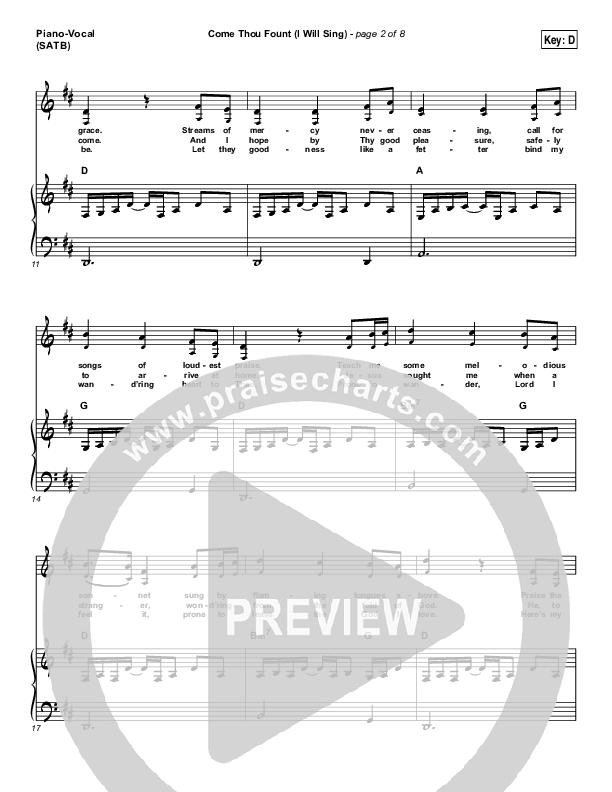 Come Thou Fount (I Will Sing) Piano/Vocal Pack (Chris Tomlin)