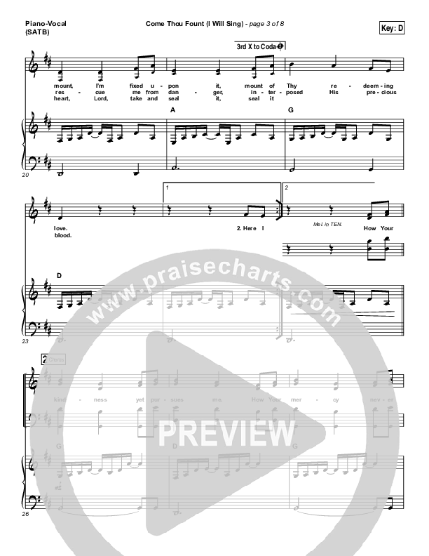 Come Thou Fount (I Will Sing) Piano/Vocal Pack (Chris Tomlin)