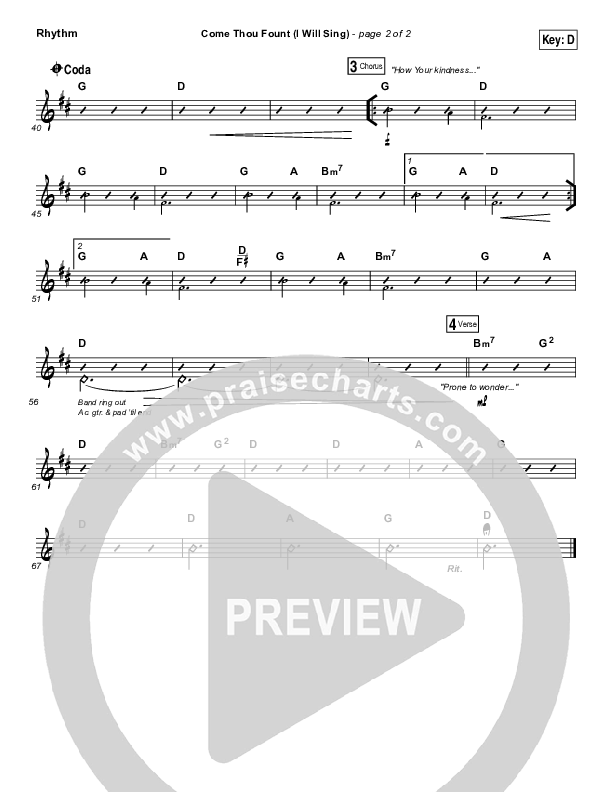 Come Thou Fount (I Will Sing) Rhythm Chart (Chris Tomlin)