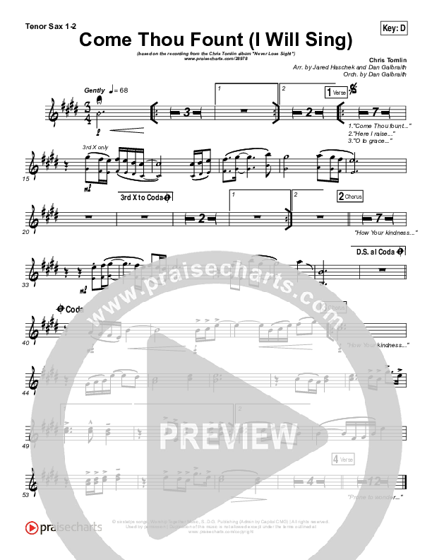 Come Thou Fount (I Will Sing) Tenor Sax 1/2 (Chris Tomlin)