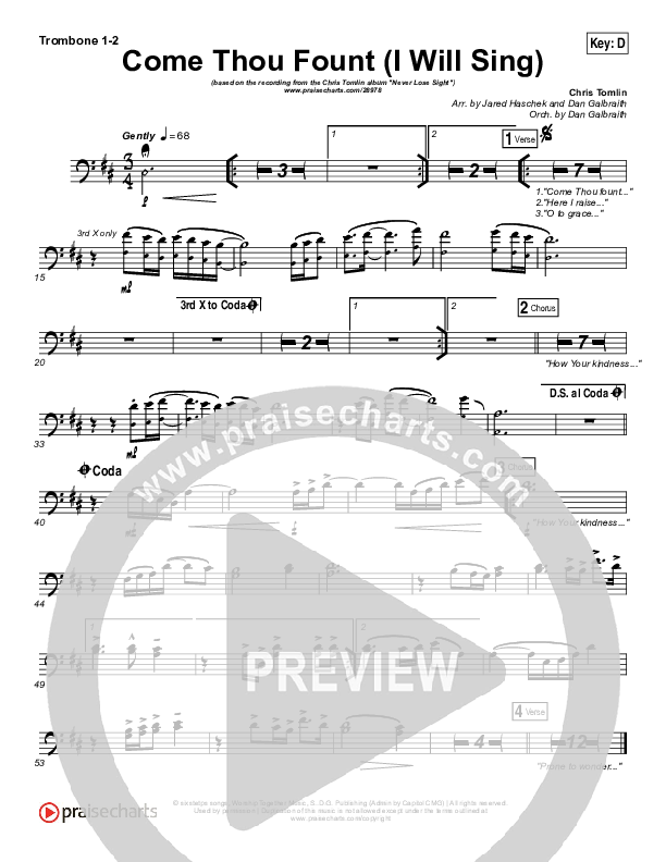 Come Thou Fount (I Will Sing) Trombone 1/2 (Chris Tomlin)