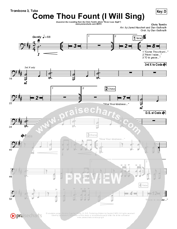 Come Thou Fount (I Will Sing) Trombone 3/Tuba (Chris Tomlin)