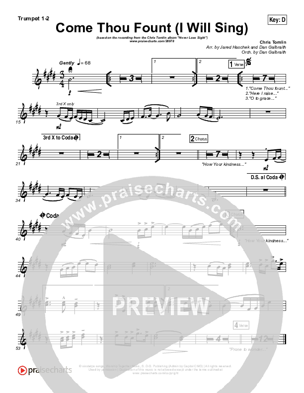 Come Thou Fount (I Will Sing) Trumpet 1,2 (Chris Tomlin)