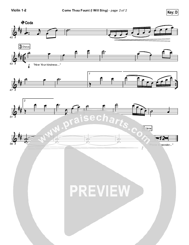 Come Thou Fount (I Will Sing) Violin 1/2 (Chris Tomlin)