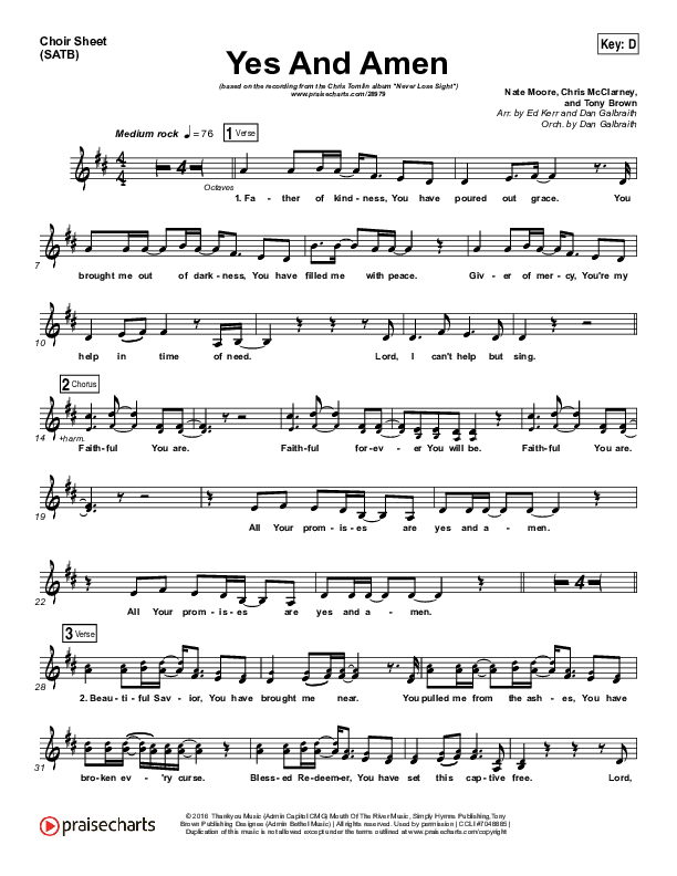 Yes And Amen Choir Vocals (SATB) (Chris Tomlin)