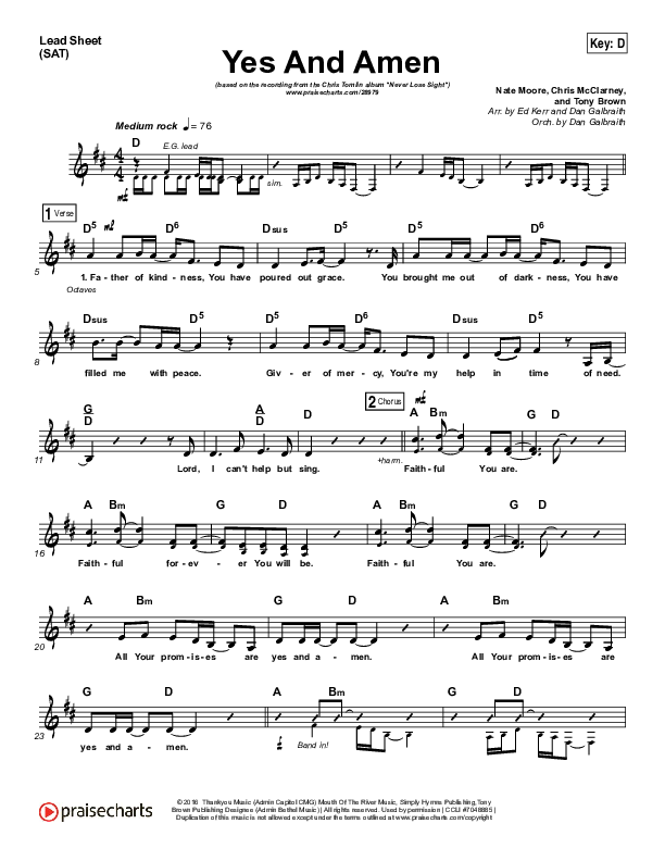 Yes And Amen Lead Sheet (SAT) (Chris Tomlin)