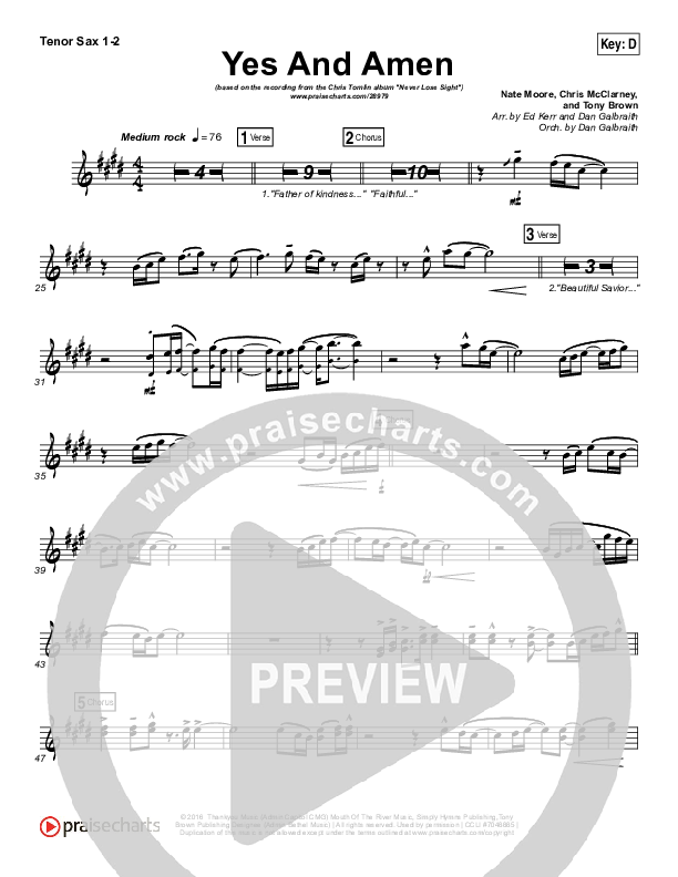 Yes And Amen Tenor Sax 1/2 (Chris Tomlin)