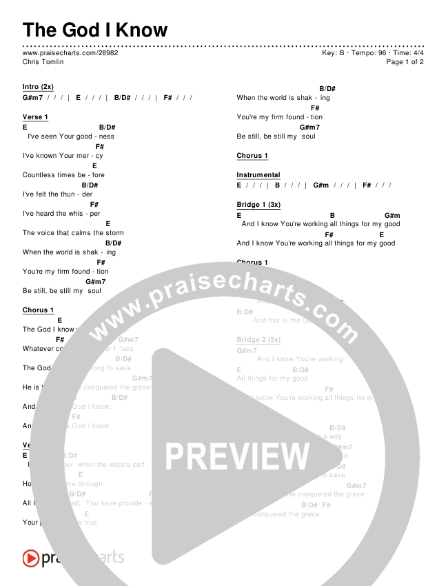 The God I Know Chords & Lyrics (Chris Tomlin)