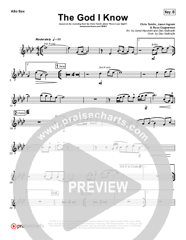 The God I Know Alto Sax (Chris Tomlin)