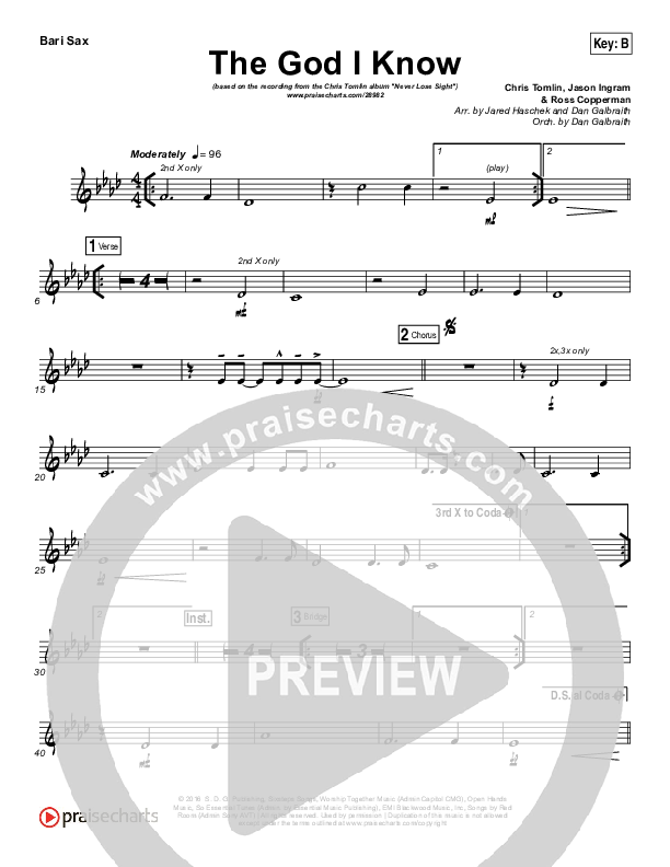 The God I Know Bari Sax (Chris Tomlin)