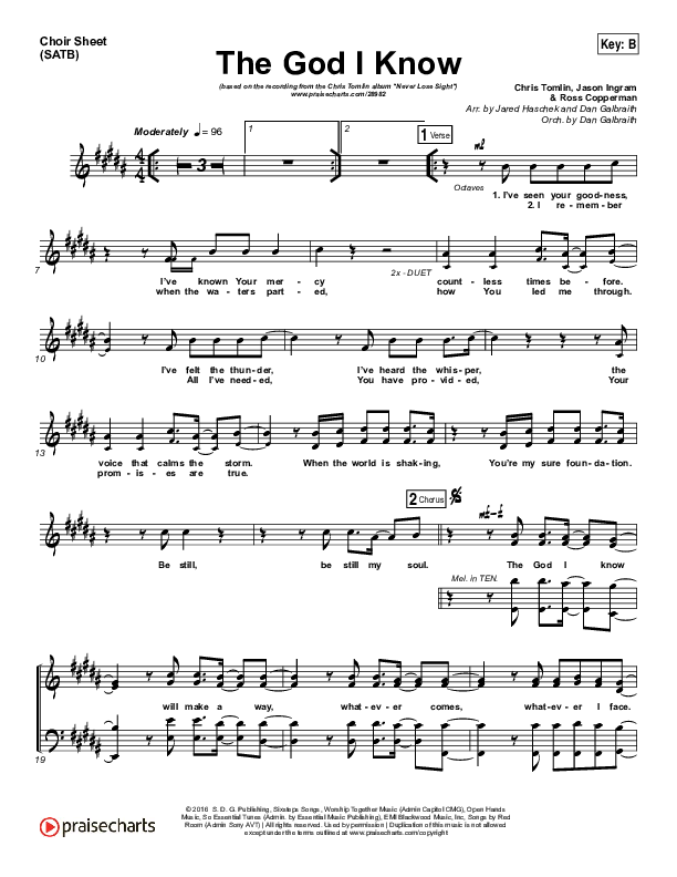 The God I Know Choir Sheet (SATB) (Chris Tomlin)