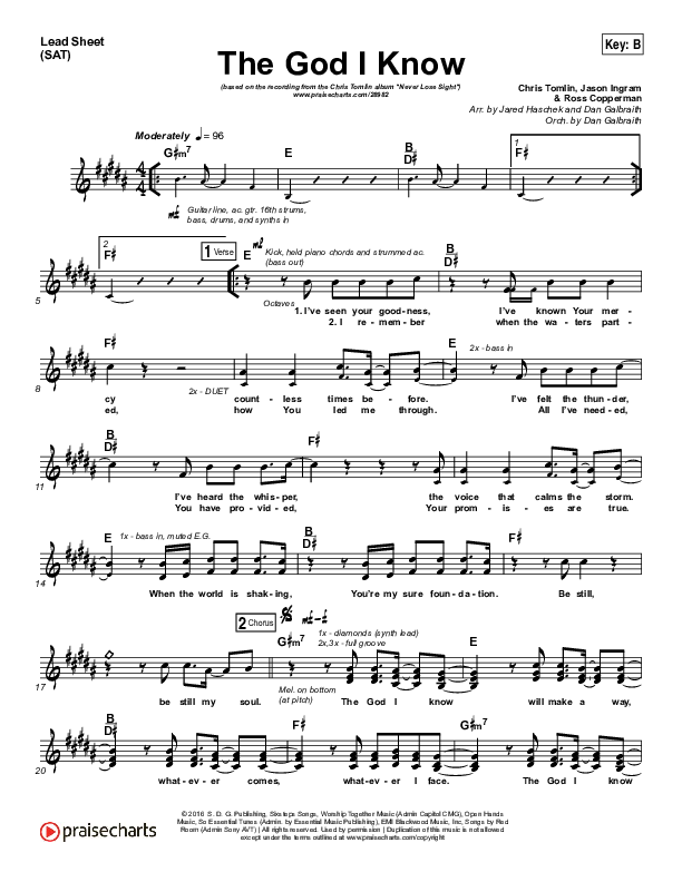 The God I Know Lead Sheet (SAT) (Chris Tomlin)