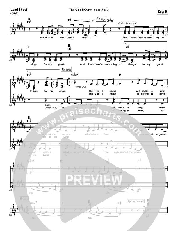 The God I Know Lead Sheet (SAT) (Chris Tomlin)
