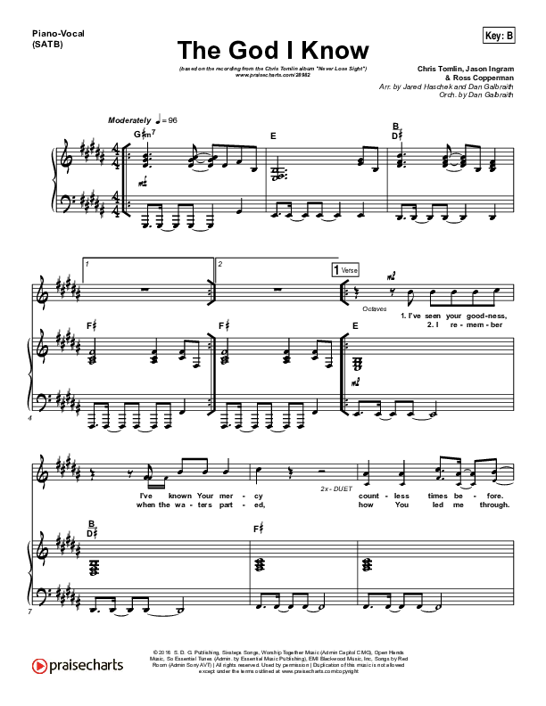 The God I Know Piano/Vocal Pack (Chris Tomlin)