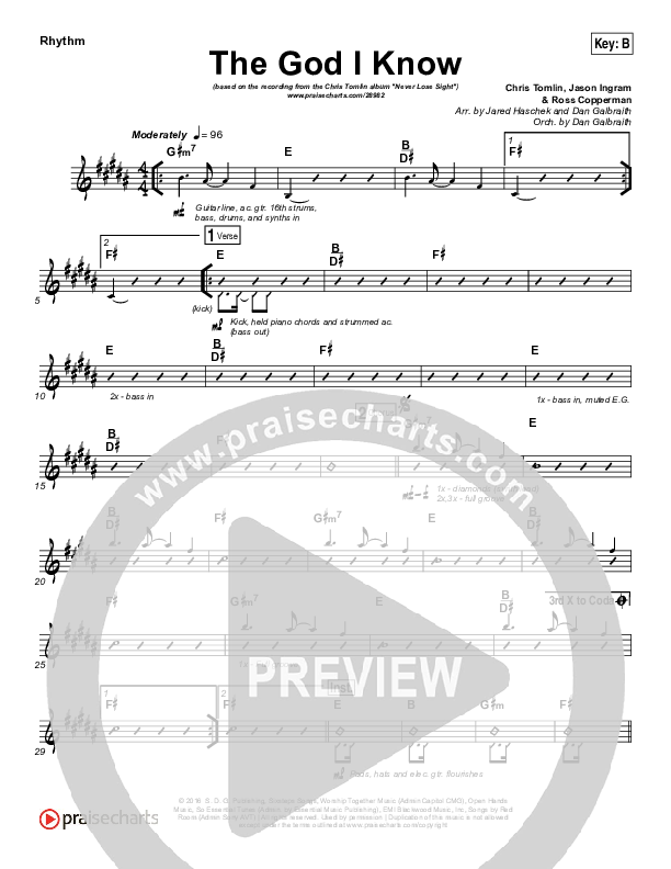 The God I Know Rhythm Chart (Chris Tomlin)
