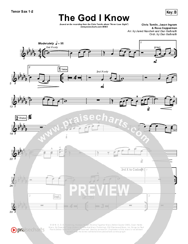 The God I Know Tenor Sax 1/2 (Chris Tomlin)