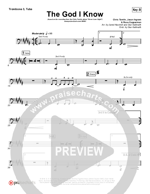 The God I Know Trombone 3/Tuba (Chris Tomlin)