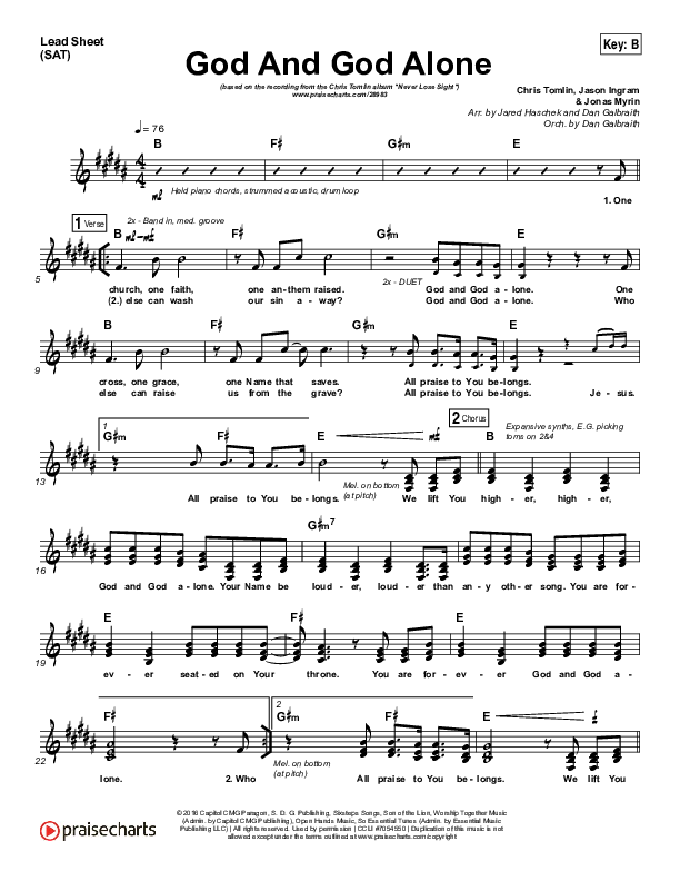 God And God Alone Lead Sheet (SAT) (Chris Tomlin)