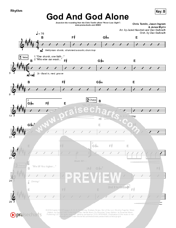 God And God Alone Rhythm Chart (Chris Tomlin)