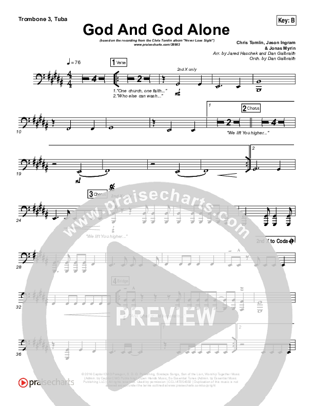 God And God Alone Trombone 3/Tuba (Chris Tomlin)