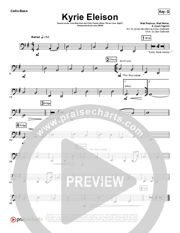 Kyrie Eleison Cello/Bass (Chris Tomlin / Matt Maher / Jason Ingram)